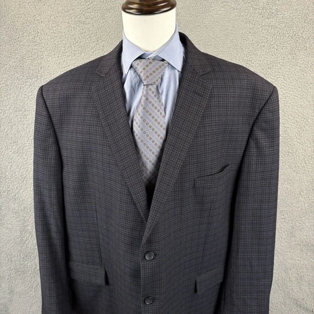 Pronto Uomo Blazer Mens 54R Navy‎ Plaid Check 100% Wool Sport Coat Jacket